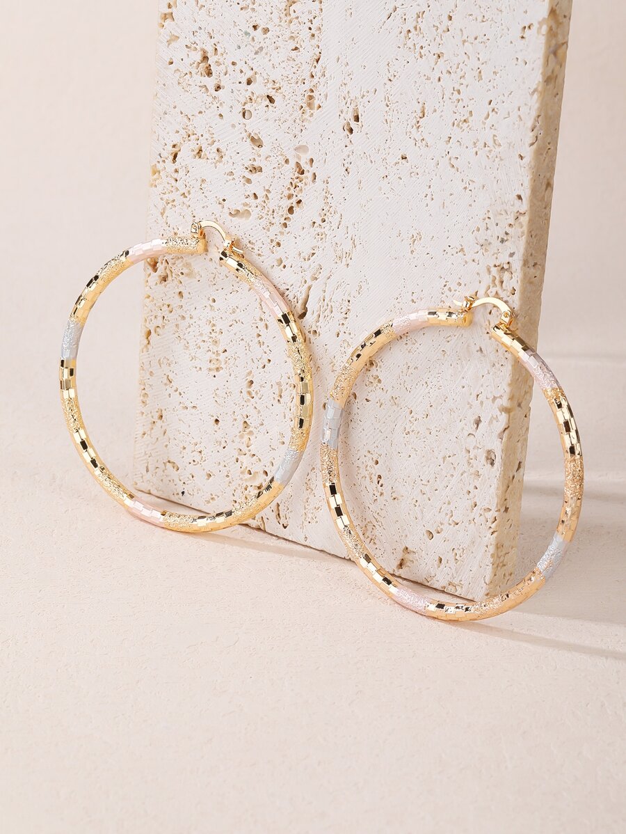 Textured Metal Hoop Earrings - Yellow Gold - View 1