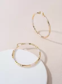 Textured Metal Hoop Earrings - Yellow Gold - View 4