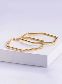 几何设计环形耳环 - 金黃色 - 查看 3
