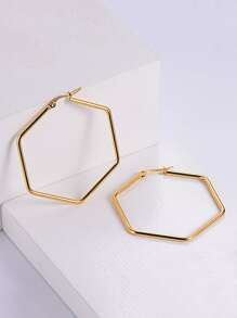 几何设计环形耳环 - 金黃色 - 查看 5