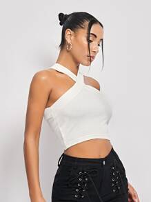 Muchica 再生滌2入組素色交叉掛脖上衣 - 黑與白 - 查看 4