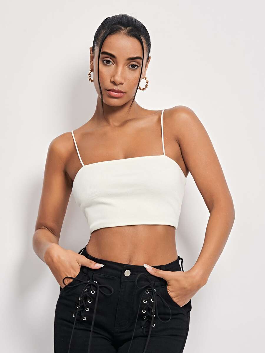 SHEIN Essnce 再生滌素色吊帶短上衣
