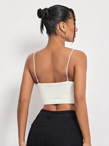 SHEIN Essnce 再生滌素色吊帶短上衣 - 白色 - 查看 3