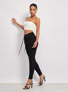 SHEIN Essnce 再生滌素色吊帶短上衣 - 白色 - 查看 5