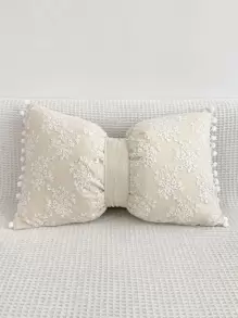 1件蕾丝刺绣绒球蝴蝶结装饰腰枕套，家居装饰，适用于客厅、沙发、卧室