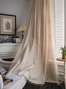 1入組洋甘菊印花窗簾 - 米色 - 查看 1