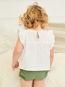 Bebé Shorts con top con bordado floral ribete con fruncido - Multicolor - Ver 2