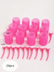 12 con lăn uốn tóc tự dính & 12 kẹp tóc salon - Màu Hồng Tươi - Xem 4