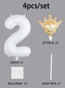 4pcs Digital Shaped Large Balloon, White 32 Inch PE Number Balloon, Decoration Balloon For Birthday Party - Multicolor - View 4