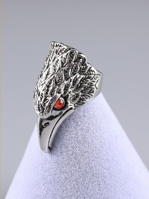 Men Eagle Head Design Ring Antique Silver Stainless Steel Fashionable Popular Jewelry Gift Party