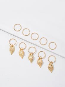10pcs Leaf Charm Hair Ring Boho - Gold - View 2