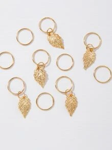 10pcs Leaf Charm Hair Ring Boho - Gold - View 4