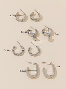 4pairs Textured Heart Earrings Valentines,Mom,Mother,Mother's Day,Gift - Silver - View 3