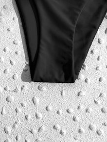 High Cut Bikini Panty & Scrunchie, For Summer Beach Vacation - Black - View 4