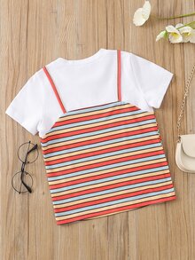 Niñas Camiseta 2 en 1 de rayas combinadas