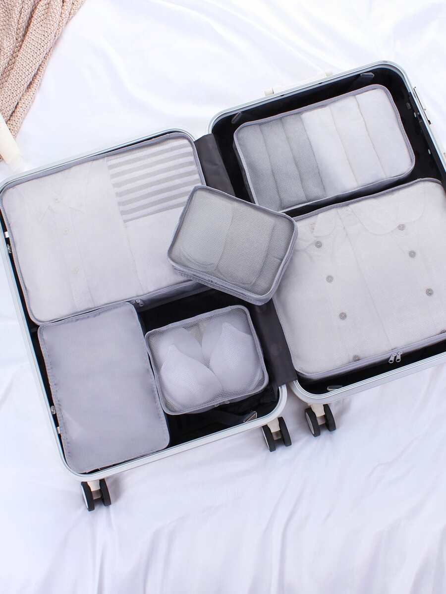 6pcs/set Oxford Cloth Travel Storage Bags, Minimalist Style, Convenient For Separating Clothes, Underwear, And Other Items, Suitable For Suitcases - Grey - View 1