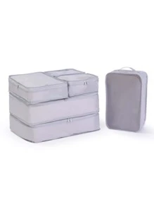 6pcs/set Oxford Cloth Travel Storage Bags, Minimalist Style, Convenient For Separating Clothes, Underwear, And Other Items, Suitable For Suitcases - Grey - View 3