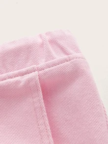 Drawstring Waist High Waist Denim Shorts - Baby Pink - View 4
