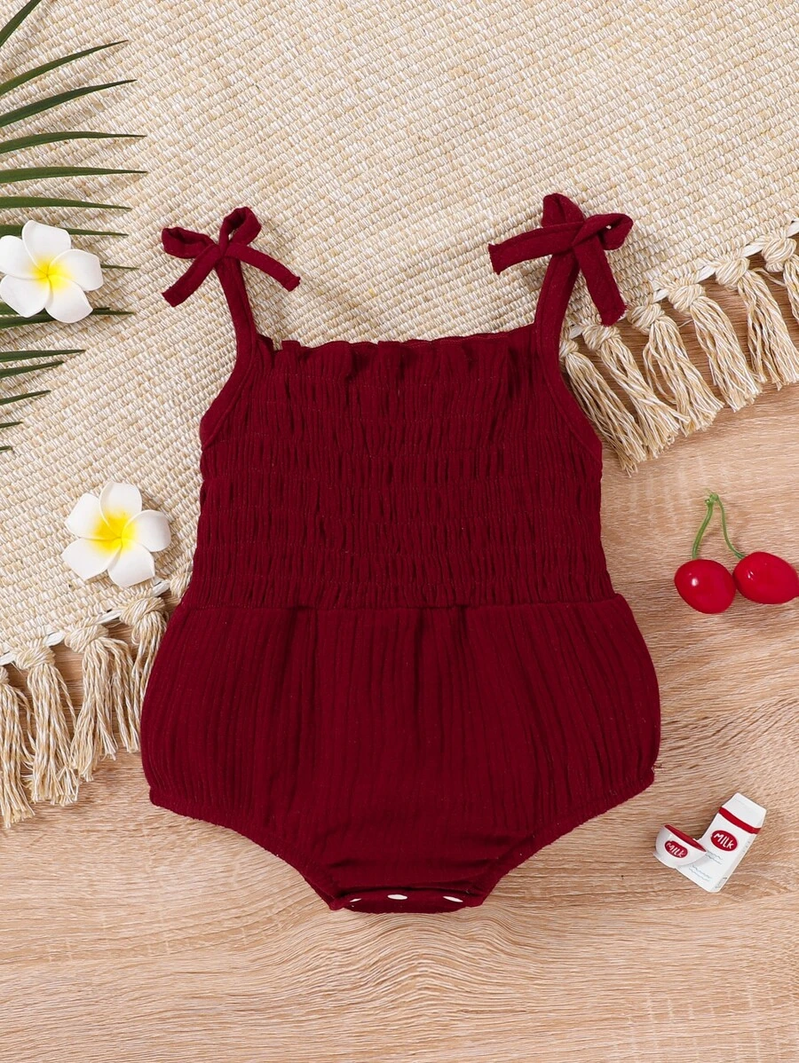 Bebé Body de tirantes con fruncido ribete con fruncido con diseño de lazo - Burdeos - Ver 1