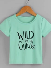 SHEIN Young Girl Letter Graphic Tee - Mint Green - View 3