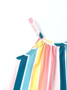 SHEIN Toddler Girls Rainbow Striped Print Ruffle Hem Cami Dress - Multicolor - View 3