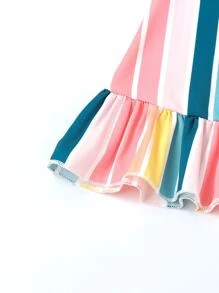 SHEIN Toddler Girls Rainbow Striped Print Ruffle Hem Cami Dress - Multicolor - View 5