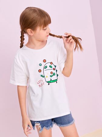 chobayspoda Fille T-shirt à motif dessin animé et slogan