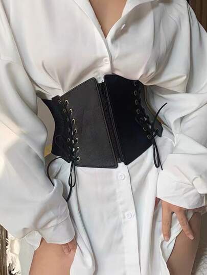 1pc Lace Up Front Corset Belt Halloween Waist Trainer Accessories For Ladies For Dress Western Cowboy Cowgirl Country Wear Vintage Black Belt Women Corset Belt For Dress,Waist Trainer Waist-Shaping For Waist Slimming And Tummy Control