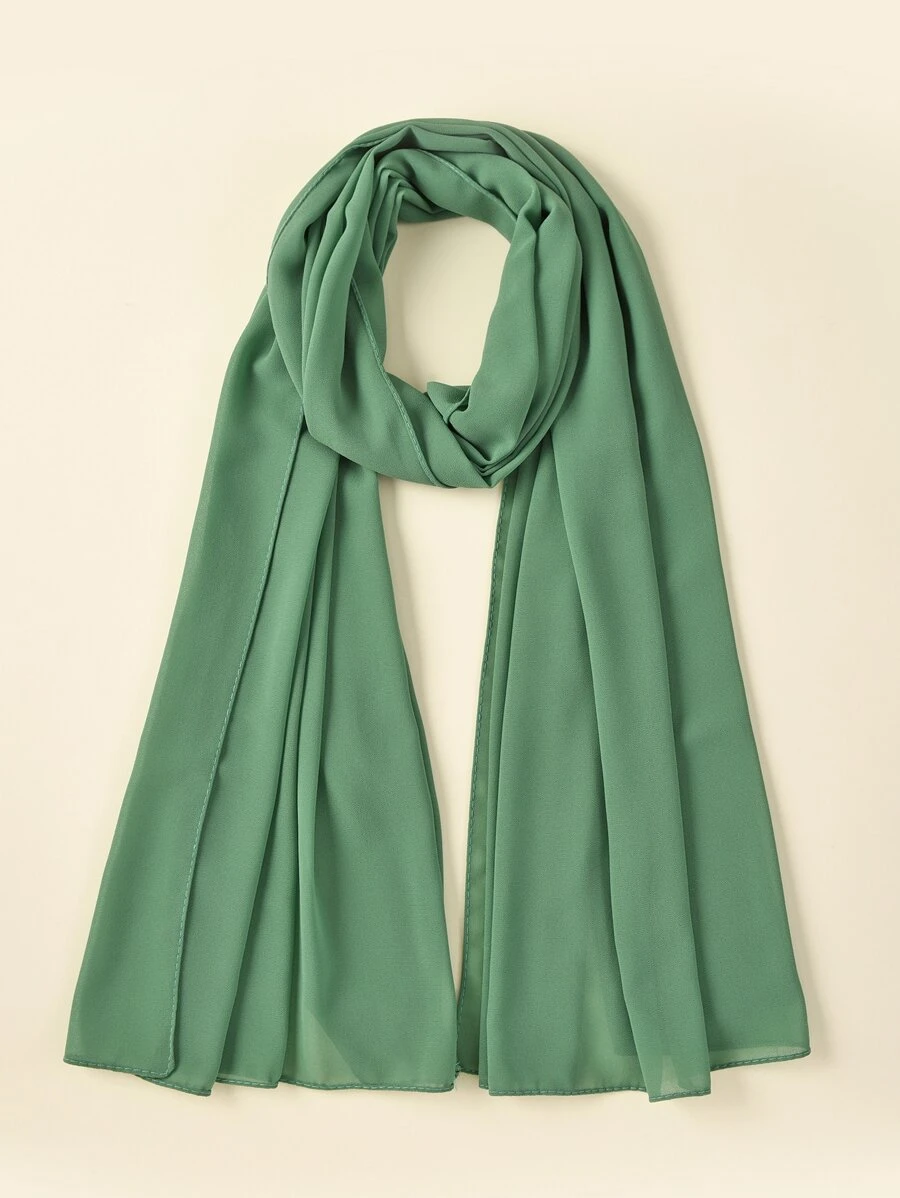 1pc Ladies' Solid Color Hijab Chiffon Scarf Suitable For Daily Wear Abaya Accessories - Mint Green - View 1