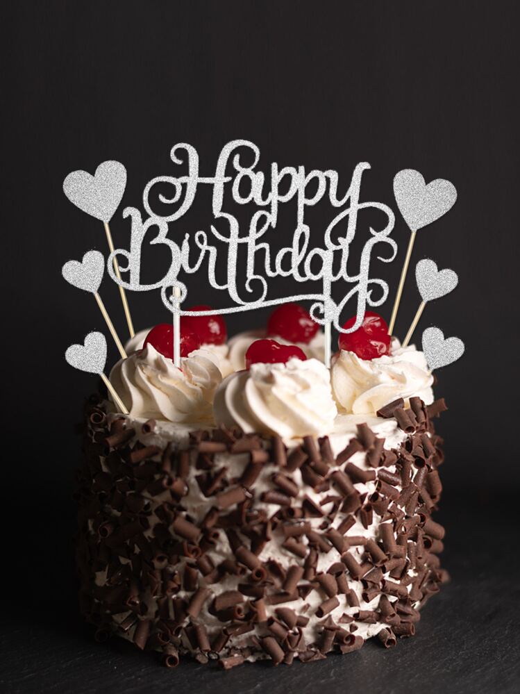 2 Pezzi Cake Topper Happy Birthday Con Glitter, Blu E Rosa, Compleanno Per Bambini, Con Bandierine, Stelle E Bastoncini In Legno, Decorazione Torta Fai Da Te - 3