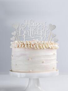 7 piezas Decoración de pastel con diseño brillante de fiesta de cumpleaños - Plateado - Ver 2