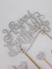 7 piezas Decoración de pastel con diseño brillante de fiesta de cumpleaños - Plateado - Ver 3