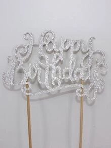 7 piezas Decoración de pastel con diseño brillante de fiesta de cumpleaños - Plateado - Ver 4