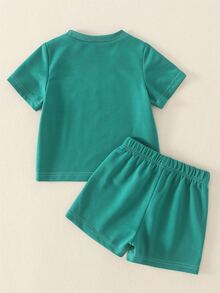 Toddler Girls Letter Embroidery Tee & Shorts - Green - View 2