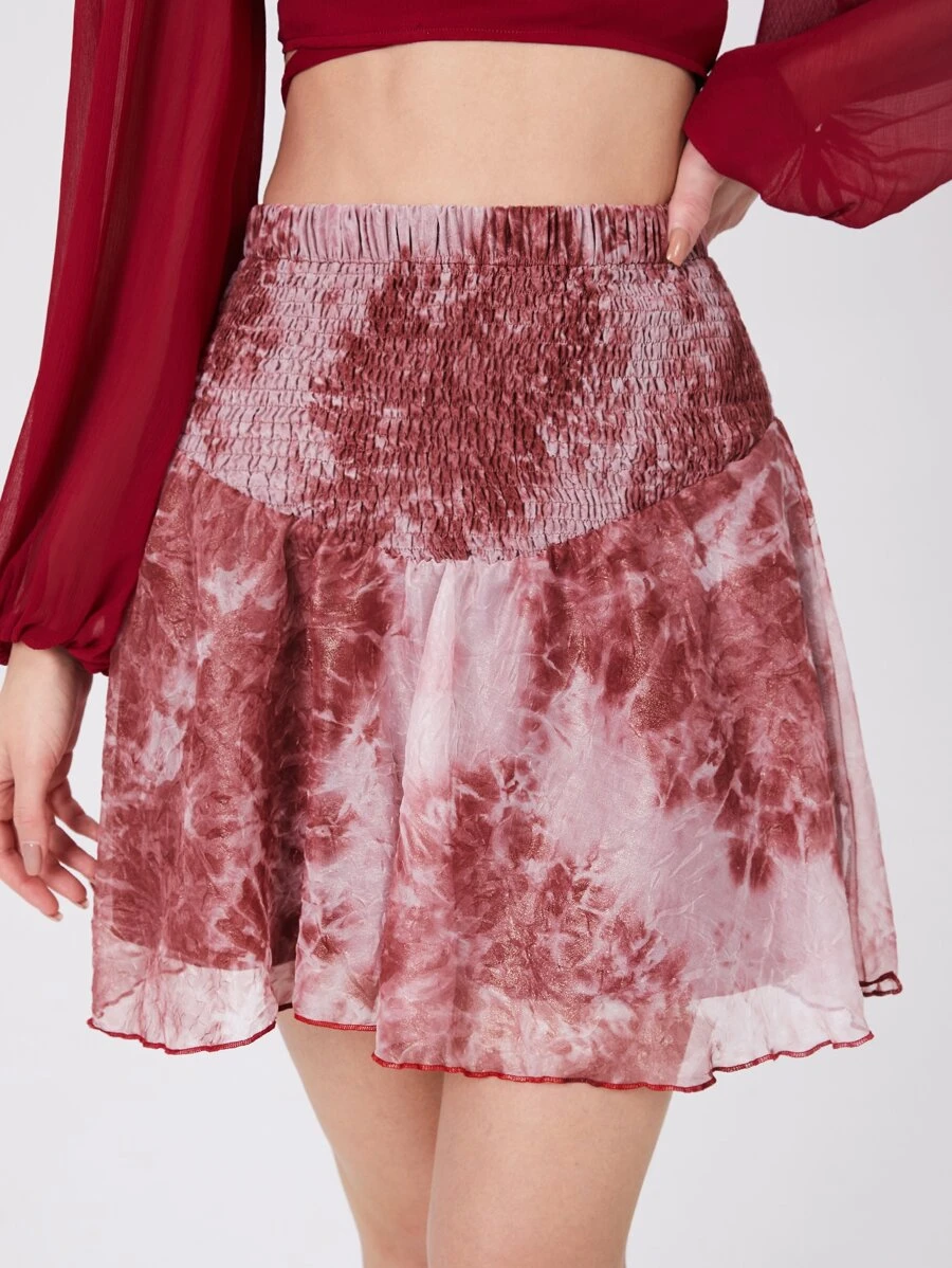 SHEIN Unity 紮染腰部打褶半身裙 - 彩色 - 查看 1