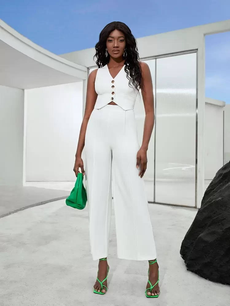 BizChic เสื้อคลุมเบลเซอร์ญี่ปุ่น คอวี กระดุมหน้า ชุดทำงาน - สีขาว - ดู 4