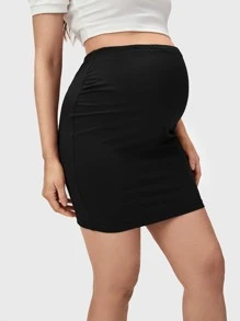 SHEIN Maternity Solid Bodycon Skirt - Black - View 1