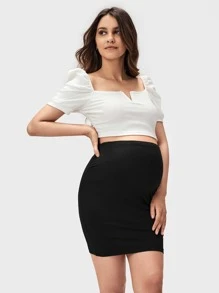 SHEIN Maternity Solid Bodycon Skirt - Black - View 3