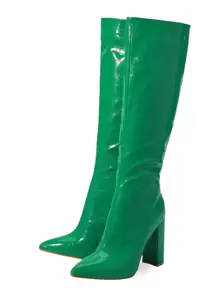 Botas clásicas con cocodrilo en relieve de punta con cremallera lateral con tacón grueso - Verde - Ver 3