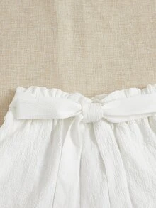 Paperbag Waist Belted Shorts - White - View 4