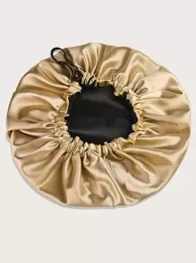 Awegeo 1pc Women's Solid Color Double-Layer Satin Sleep Cap, Adjustable Drawstring & Button, Fashionable Sleep Hat For Daily Wear, Protects & Styles Hair - Khaki - View 2