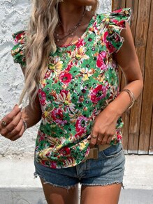 SHEIN Clasi Allover Floral Print Ruffle Trim Blouse - Multicolor - View 4