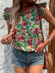 SHEIN Clasi Allover Floral Print Ruffle Trim Blouse - Multicolor - View 6
