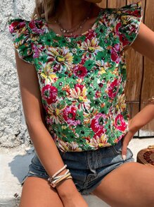 SHEIN Clasi Allover Floral Print Ruffle Trim Blouse - Multicolor - View 7