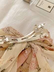 1个碎花蝴蝶结和仿珍珠装饰法式发夹，优雅情人节发夹，爪夹，发卡，学生用品，大学，珍珠发饰，蝴蝶结，可爱，头部饰品，发夹 - 彩色 - 查看 2