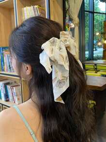 Nơ in hoa & Kẹp tóc trang trí bằng ngọc trai giả - trắng - Xem 3