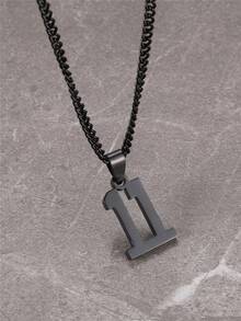 Men Number Pendant Necklace - Black - View 1