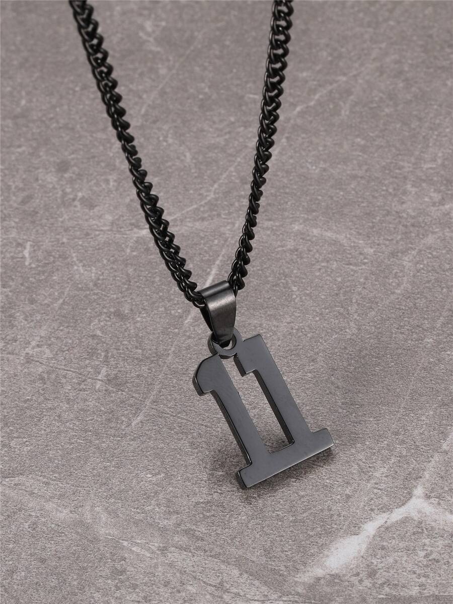 Men Number Pendant Necklace - Black - View 1