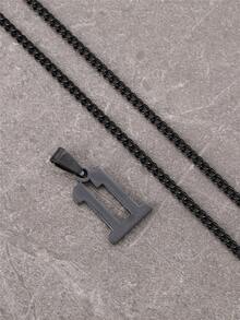Men Number Pendant Necklace - Black - View 2