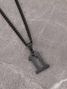 Men Number Pendant Necklace - Black - View 3